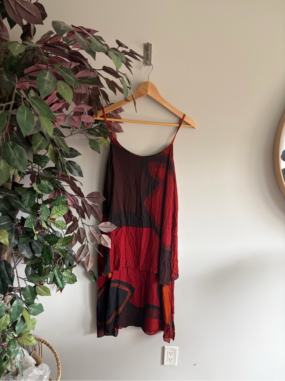 Animale Red & Black Abstract Slip Dress with Orange Accents